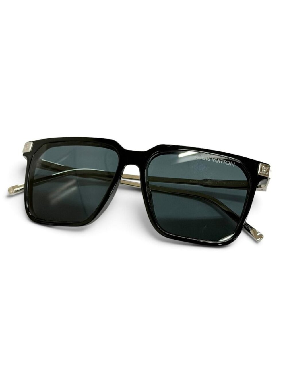 Louis Vuitton LV Rise Square Monogram Sunglasses Black Silver Demo Lens Eyewear